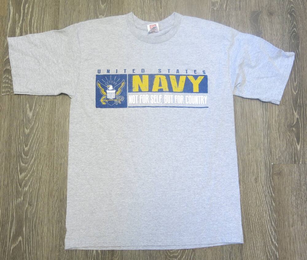 US NAVY Not for Self But for Country T Shirt Size M Men Patriotic Logo USA Gray